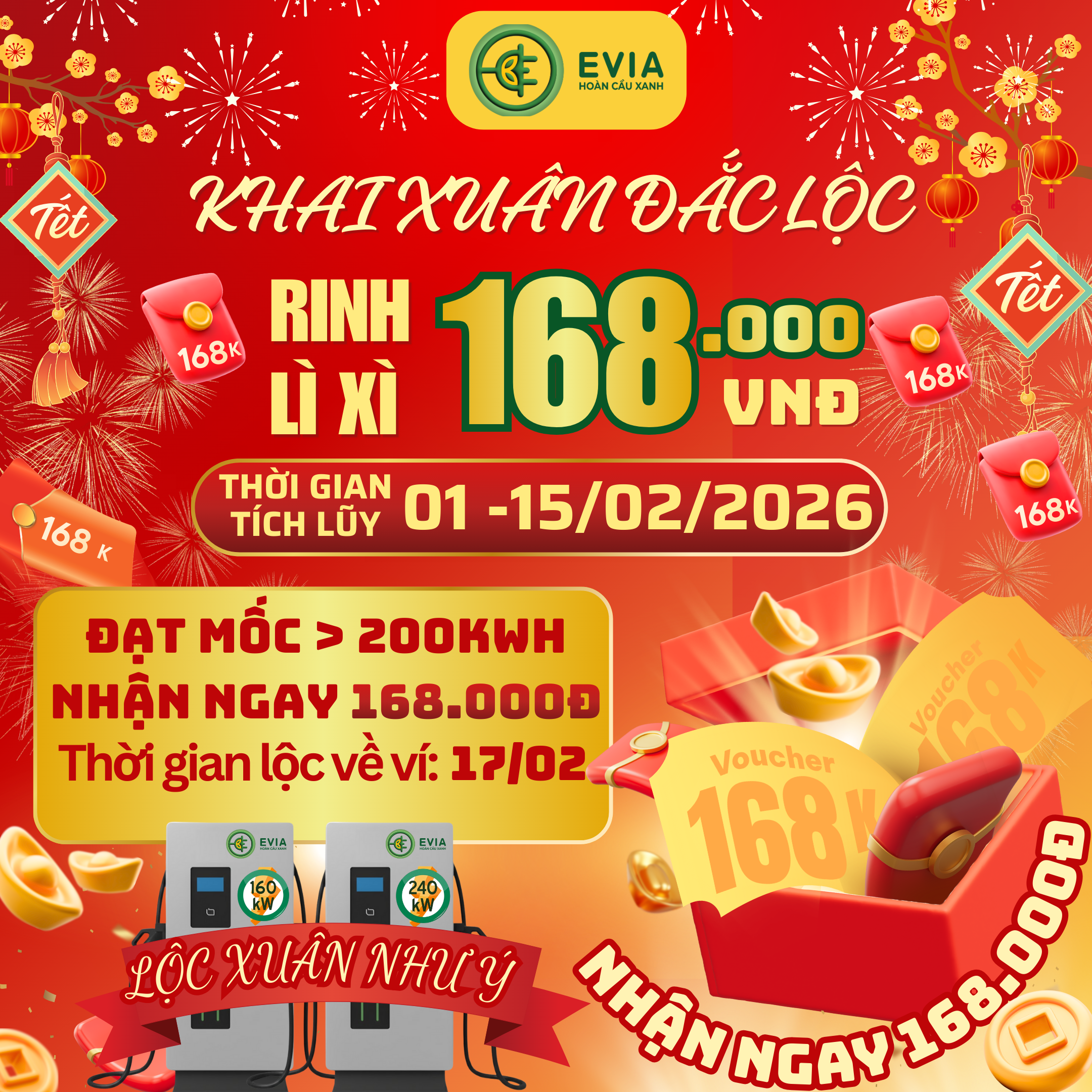 KHAI XUÂN ĐẮC LỘC 2026: EVIA TẶNG LÌ XÌ NHẤT LỘC PHÁT CHO KHÁCH HÀNG